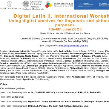 Digital Latin II. Ph.D. International Workshop  4th–6th June 2025, Siena (with Call for Papers)