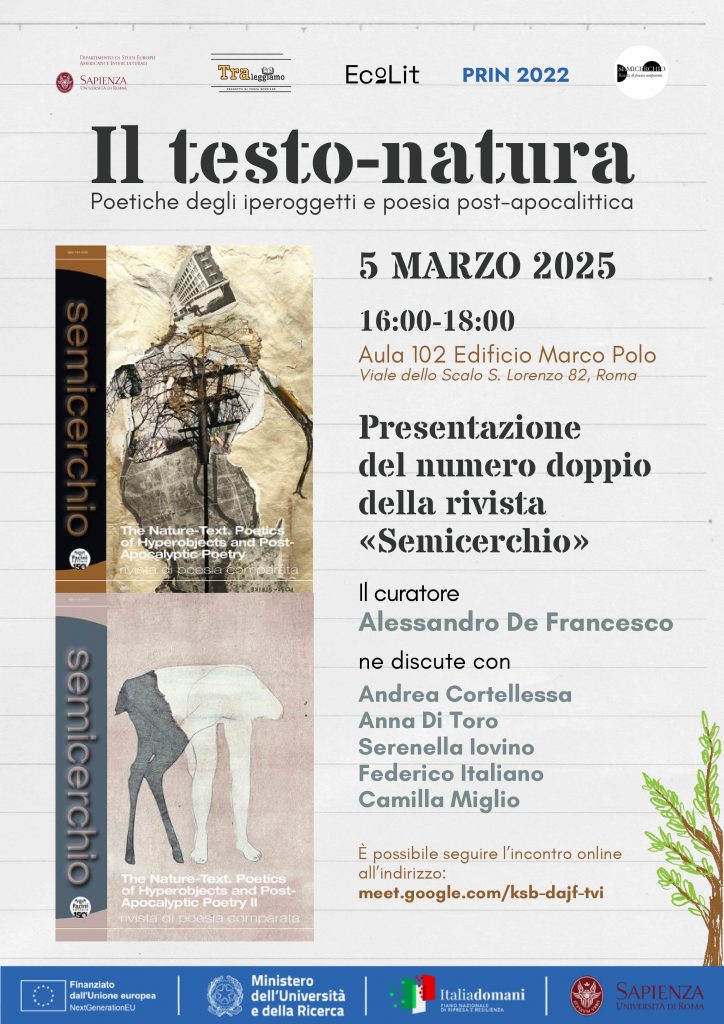 locandina della presentazione del numero doppio di Semicerchio "Il testo-natura) (5 marzo 2025, Roma)